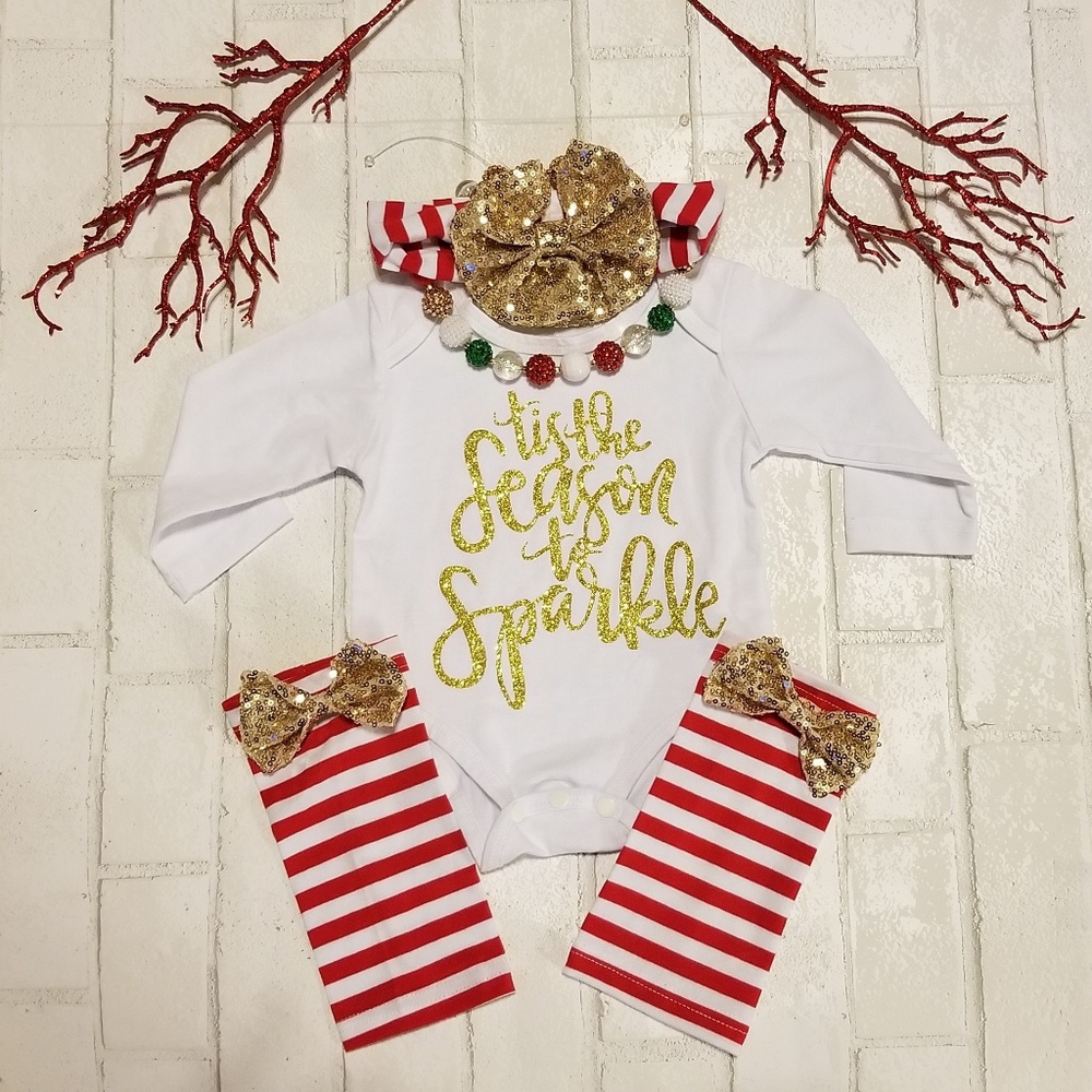 NWT - 3pc Tis The Season Baby Xmas Outfit